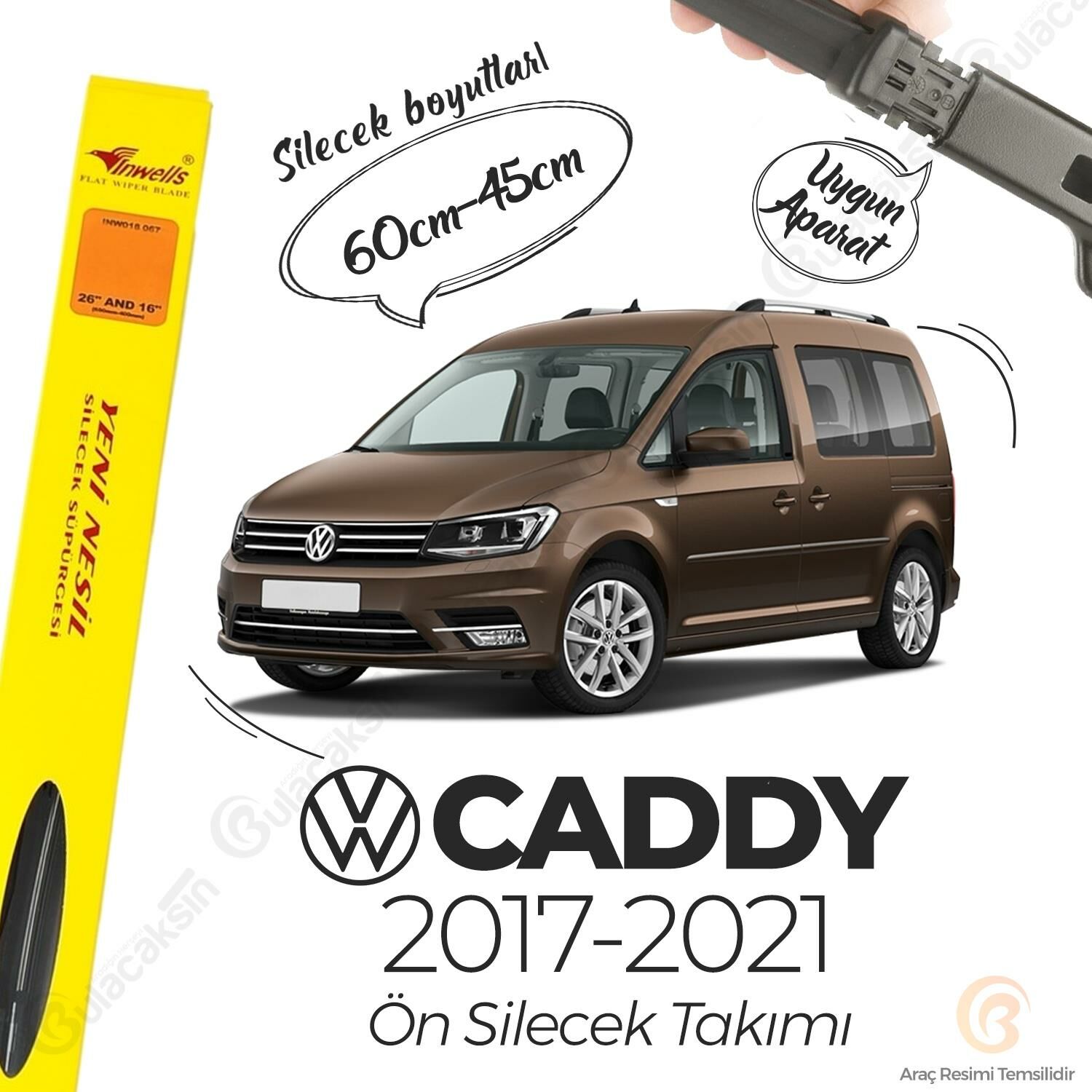 İnwells Muz Silecek Takımı Volkswagen Caddy 2017-2021 ile uyumlu