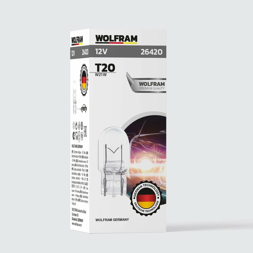 Wolfram T20 Ampul T20 Jumbo Dipsiz Ampul 12V 21W 10 ADET