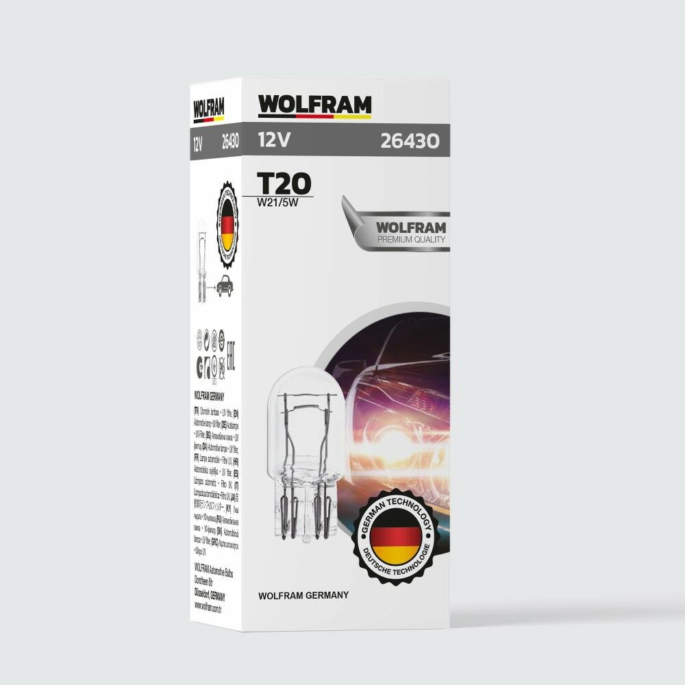 Wolfram T20 Ampul T20 Jumbo Dipsiz Ampul Çiftli Ampul 12V 21/5W 10 ADET