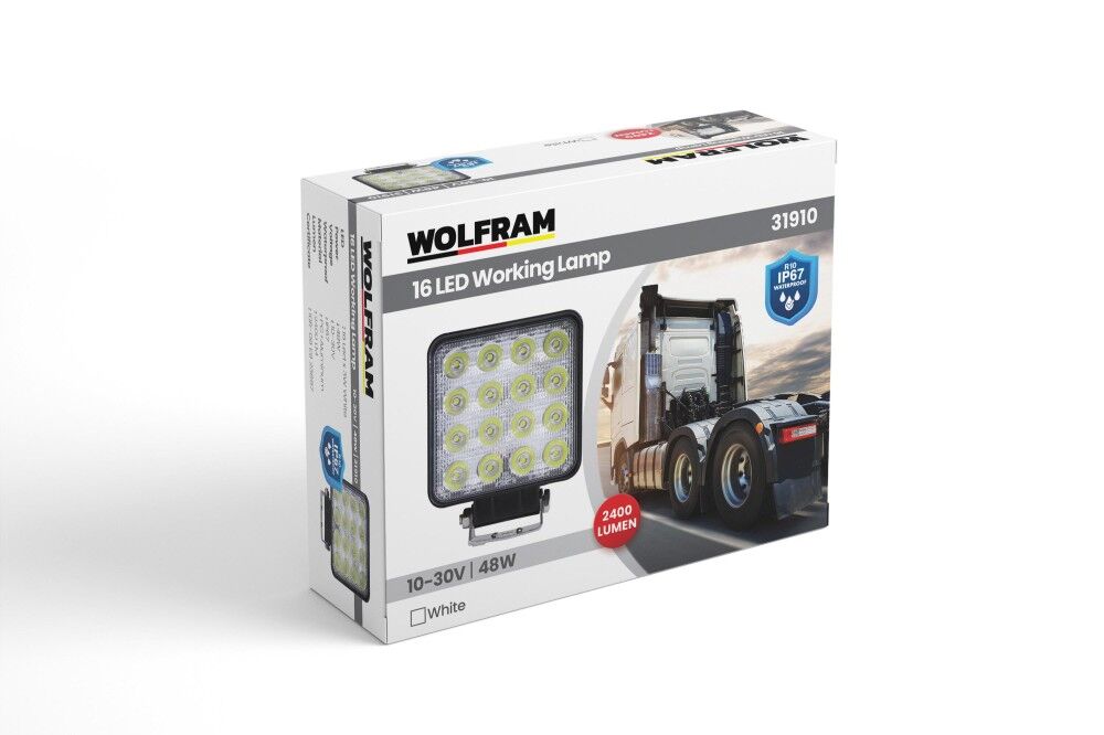 Wolfram Led Kare Çalışma Lambası 16 Led 12/24V E-Belgeli 48W