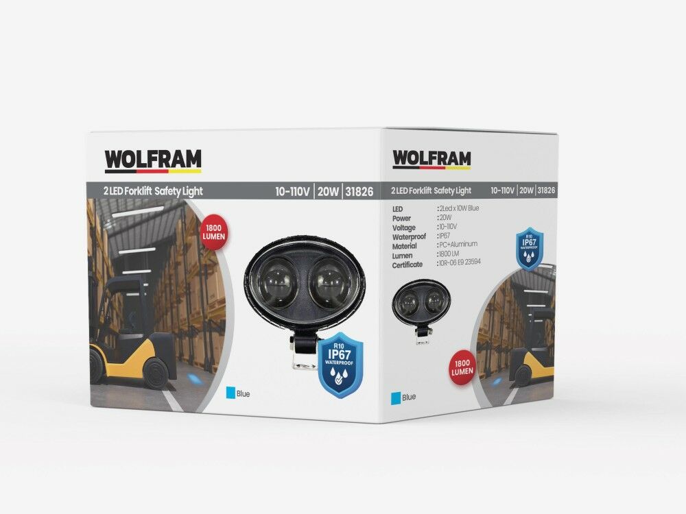 Wolfram Forklift Mavi Kare Işık Veren Güvenlik Lambası 10/110V E-Belgeli 20W