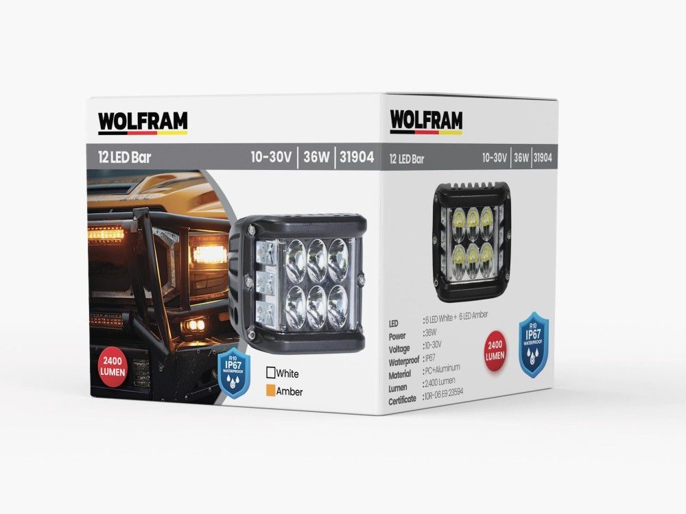 Wolfram Led Kaput Üstü Off-Road Lambaı 6 Led Beyaz 6 Led Sarı Çakar Fonksiyonlu 10/30V E-Belgeli 36W