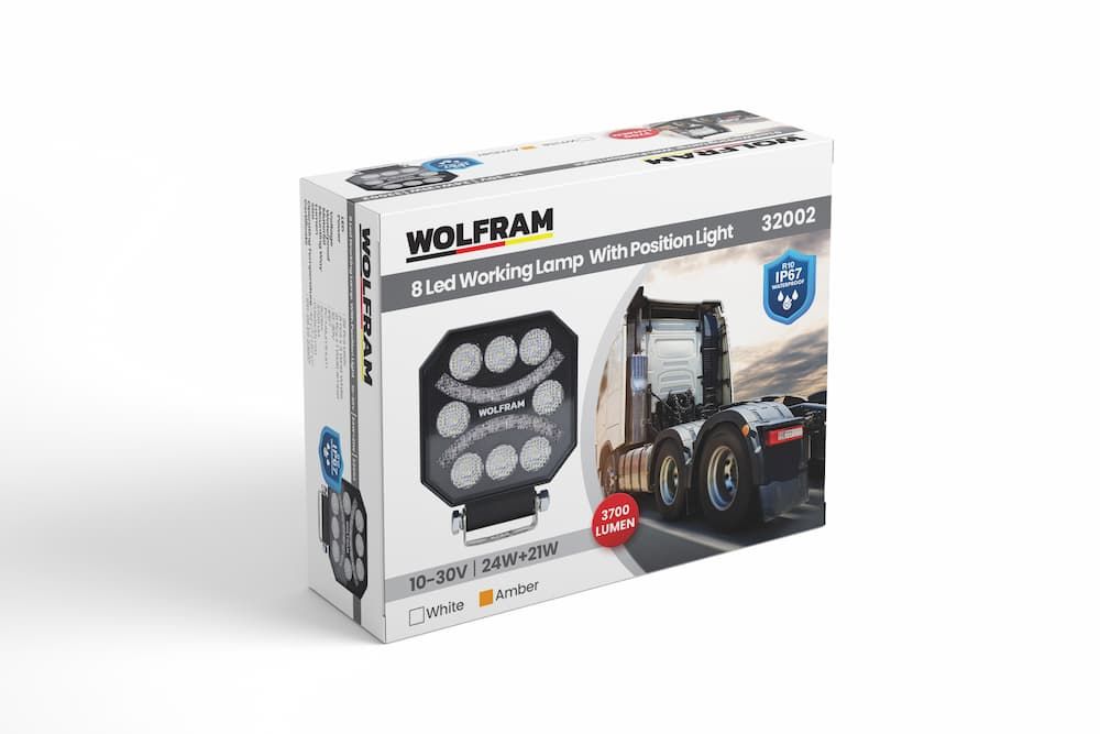 Wolfram Led Çalışma Lambası Emojili 8 Led Beyaz + Sarı Sinyal Fonksiyonlu 10/30V E-Belgeli 24W+21W