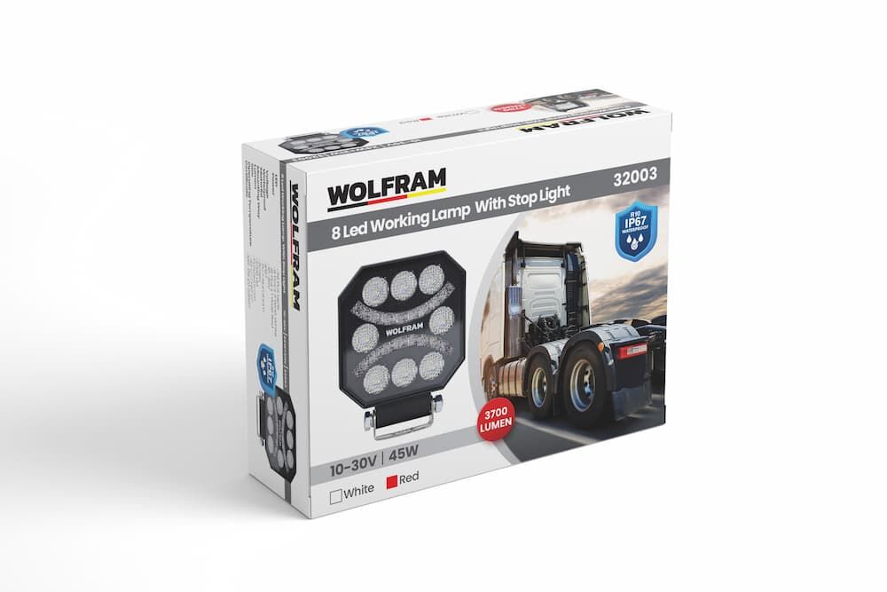 Wolfram Led Çalışma Lambası Emojili 8 Led Beyaz + Kırmızı Spot Fonksiyonlu 10/30V E-Belgeli 45W