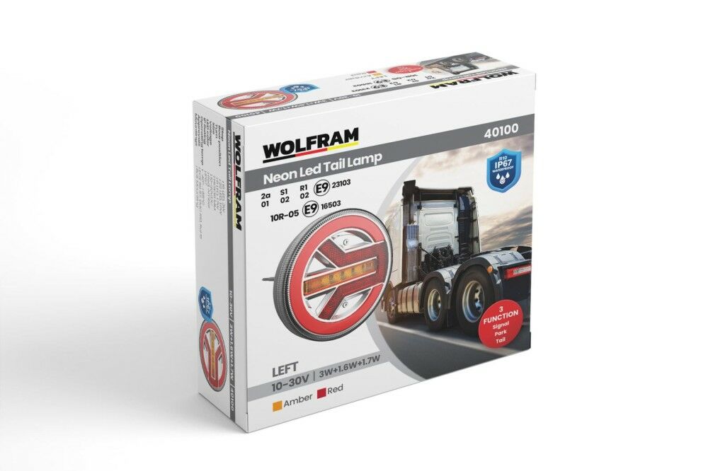 Wolfram Led Yuvarlak 3 Fonksiyonlu Stop-Sinyal-Park Lambası 10-30V E9 Belgeli Sol