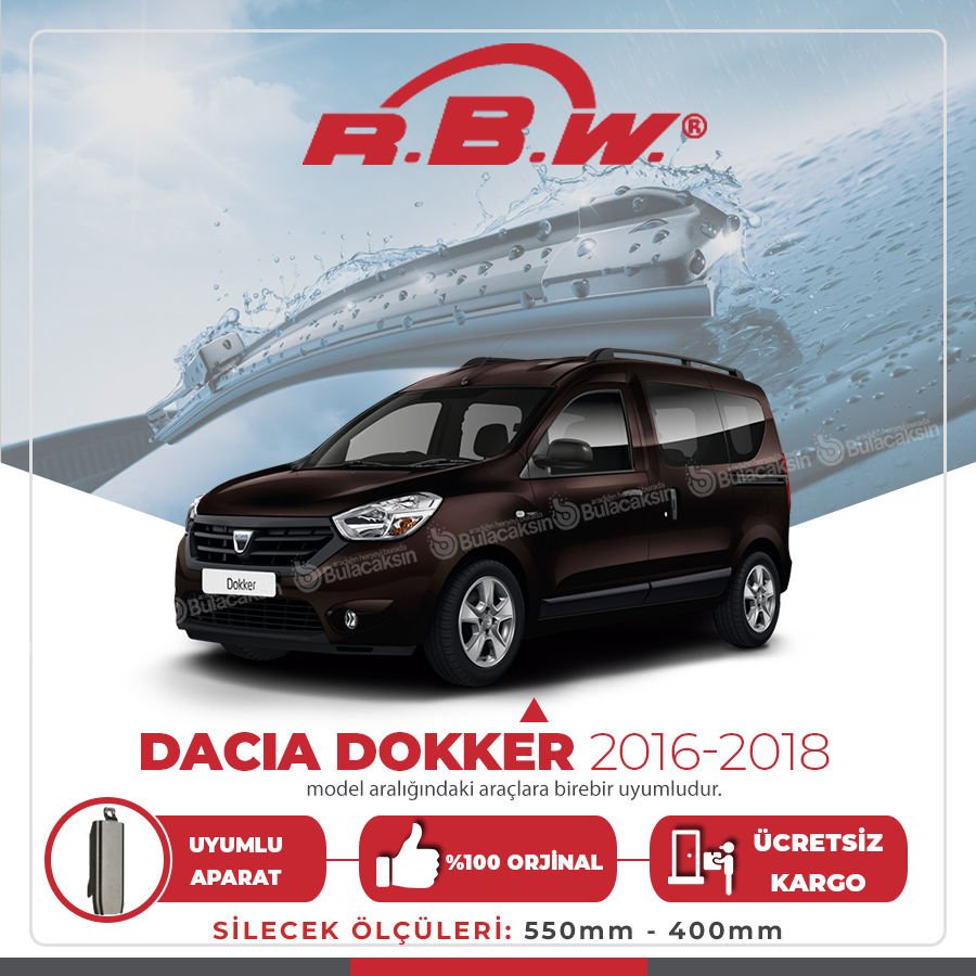 RBW Muz Silecek Takımı Dacia Dokker 2016-2018 ile uyumlu