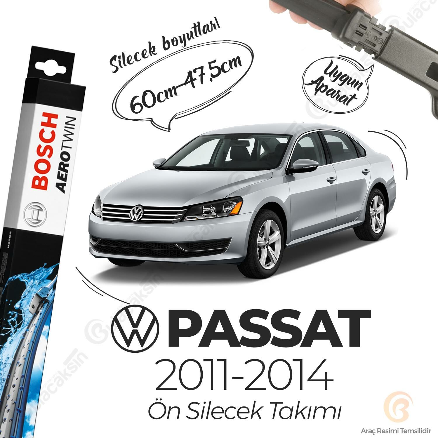 Bosch Aerotwin Muz Silecek Takımı Volkswagen Passat B7 2011-2014 ile uyumlu