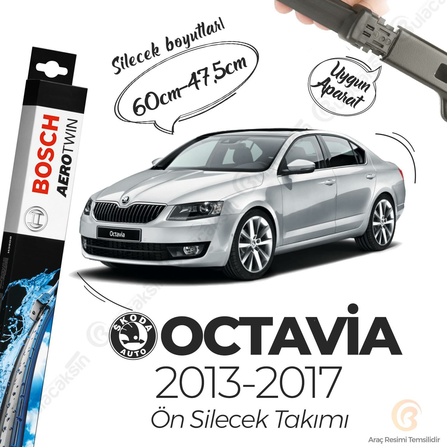 Bosch Aerotwin Muz Silecek Takımı Skoda Octavia 2013-2017 ile uyumlu