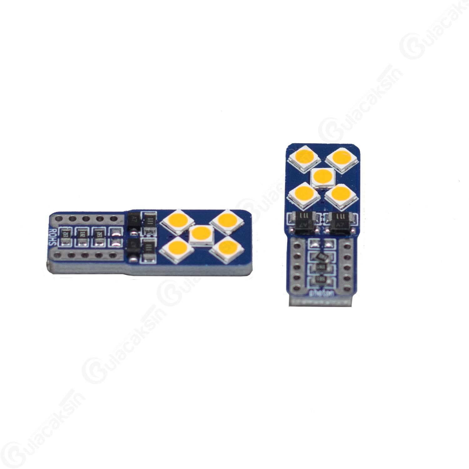 T10 W5W 12V Dipsiz 10 Led 2'li Paket - Turuncu Işık