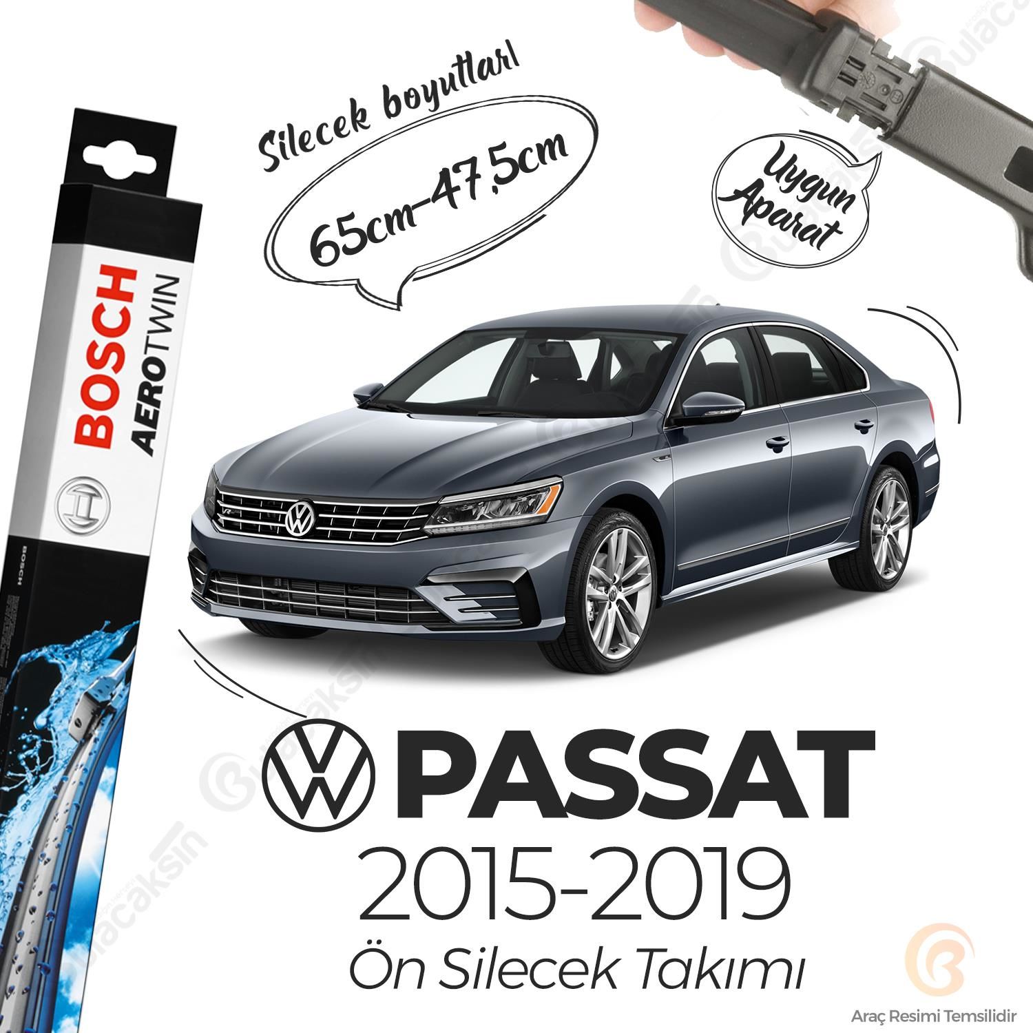 Bosch Aerotwin Muz Silecek Takımı Volkswagen Passat B8 2015-2018 ile uyumlu