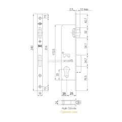 Kale PVC Doğrama için Makaralı Kapı Kilidi 25mm 155P