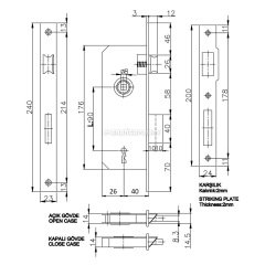 Tursan Ekstra Rulmanlı Oda Gömme Kilidi 40mm 304/T