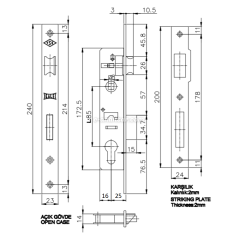Tursan Standart Silindirli Gömme Kilit Dar Tip 25mm 305/TDD