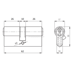 Tursan Standart Silindirli Gömme Kilit Dar Tip 25mm 305/TDD