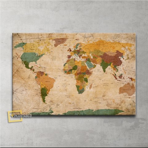 Güncel Siyasi Dünya Haritası Kanvas Tablo 100x150 Cm.