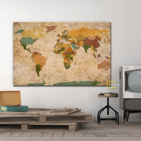 Güncel Siyasi Dünya Haritası Kanvas Tablo 100x150 Cm.