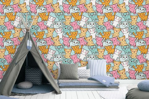 Sevimli Kediler Çocuk Odası Duvar Kağıdı