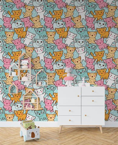 Sevimli Kediler Çocuk Odası Duvar Kağıdı