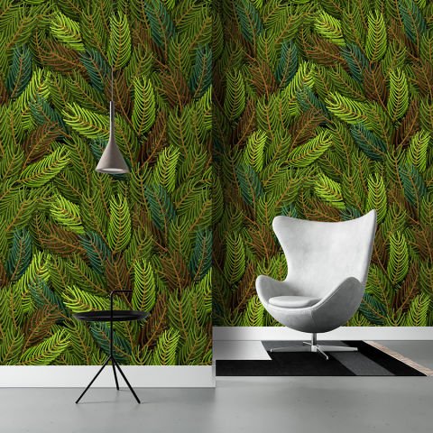Çam Ormanı Yeşil Yapraklı Duvar Kağıdı