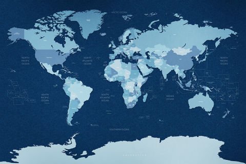Koyu Mavi Soğuk Renklerde Dünya Haritası Duvar Kağıdı