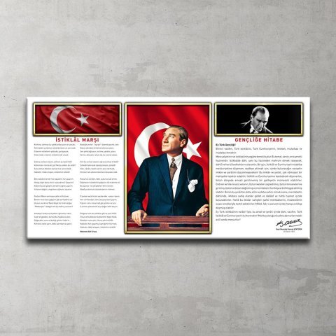Atatürk Panosu Özel Tasarım Kanvas Tablo 50x100 Cm.