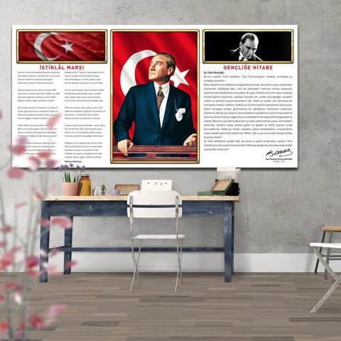 Atatürk Panosu Özel Tasarım Kanvas Tablo 50x100 Cm.