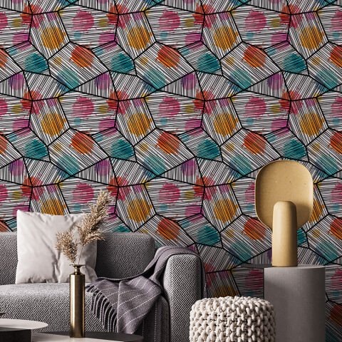 Pastel Renkli Geometrik Şekiller Duvar Kağıdı