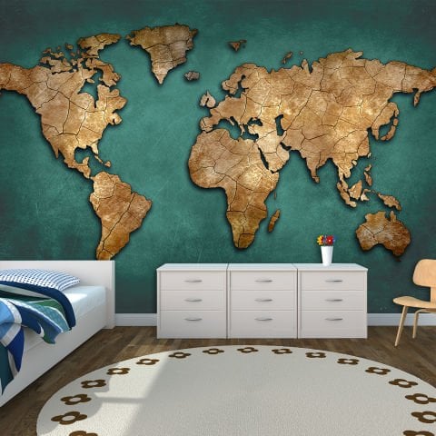 Dünya Haritası Poster Duvar Kağıdı | Non-Woven | En:157xBoy:105 cm.