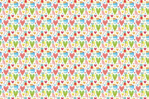 Renkli Kalpler ve Kediler Çocuk Odası Duvar Kağıdı