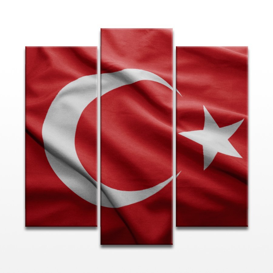 Şanlı Türk Bayrağımız 3 Parça Kanvas Tablo 70x75 Cm.