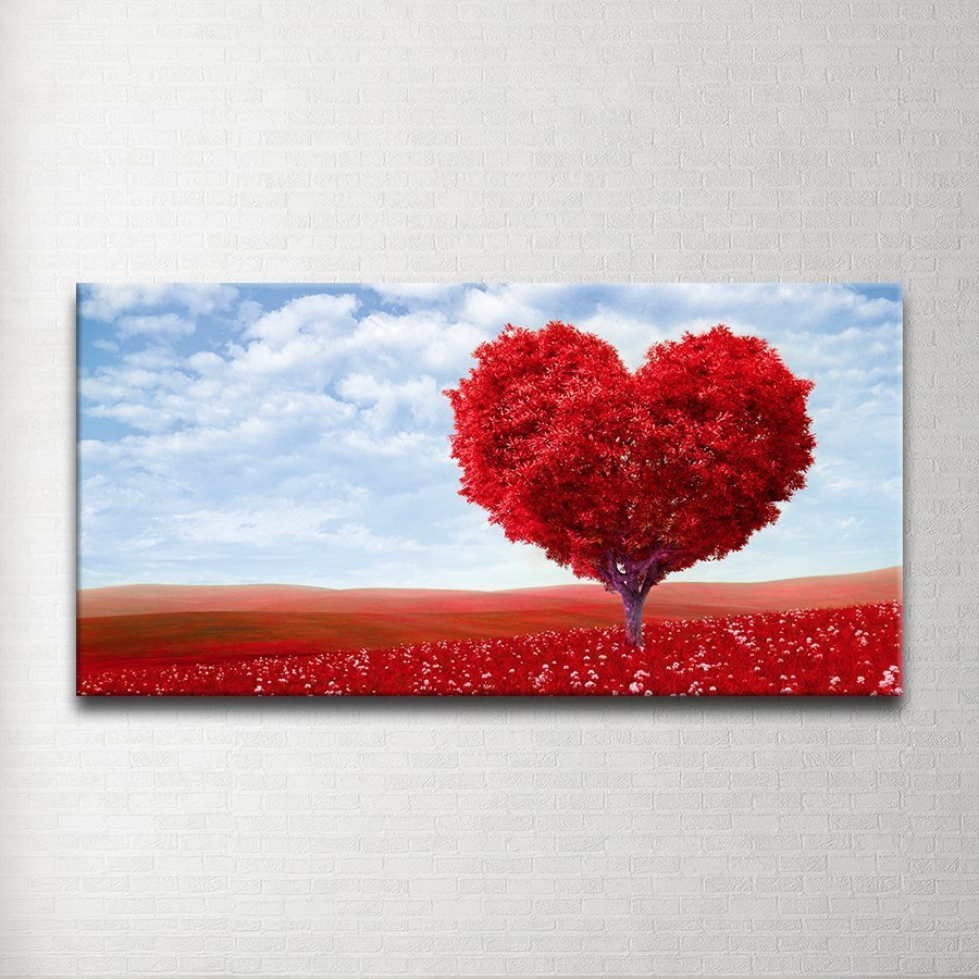 Kalpli Kırmızı Ağaç Kanvas Tablo 40x80 Cm.