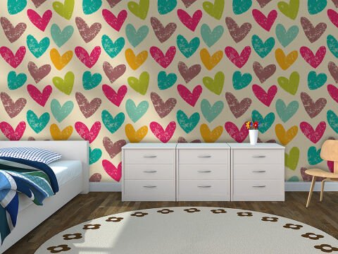 Renkli Kalpler Çocuk Odası Duvar Kağıdı