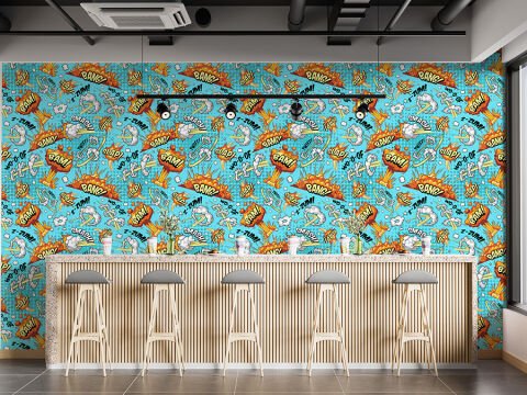 Pop Art Desenli Cafe Bar Ofis Duvar Kağıdı