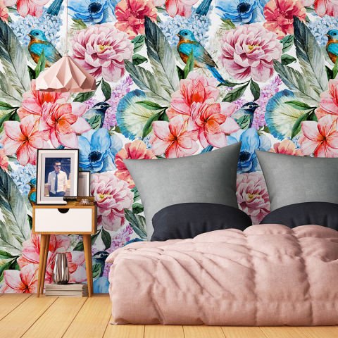 Çiçek Desenli Yatak Odası Duvar Kağıdı