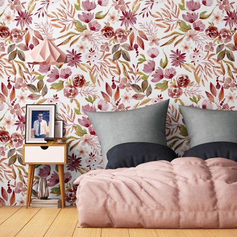 Çiçek Desenli Yatak Odası Duvar Kağıdı
