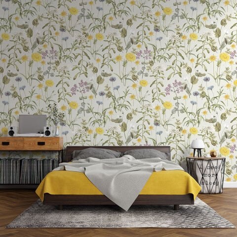 Sarı Çiçekler Yatak Odası Duvar Kağıdı