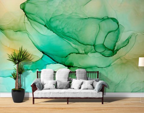 Mermer Görünümlü Yeşil Soyut Duvar Kağıdı