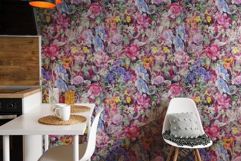 Renkli Çiçekler Mutfak Duvar Kağıdı