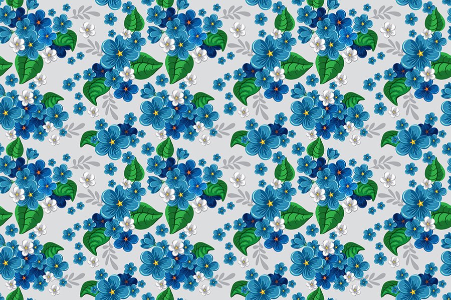 Vintage Mavi Çiçekler Duvar Kağıdı