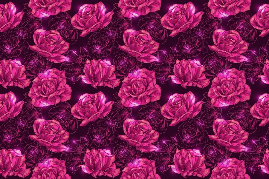 Işıklı Mor Güller Çiçek Desenli Duvar Kağıdı
