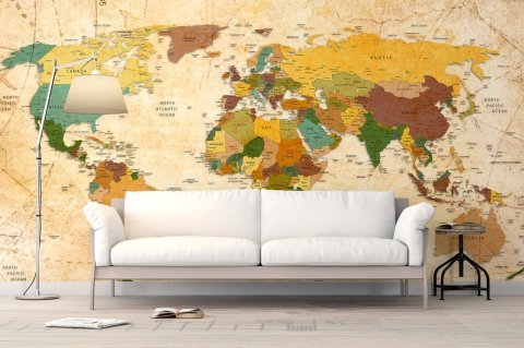 Güncel Siyasi Dünya Haritası Özel Tasarım Duvar Kağıdı 1 Metre Kare