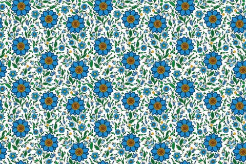 Vintage Mavi Çiçekler Klasik Salon Duvar Kağıdı