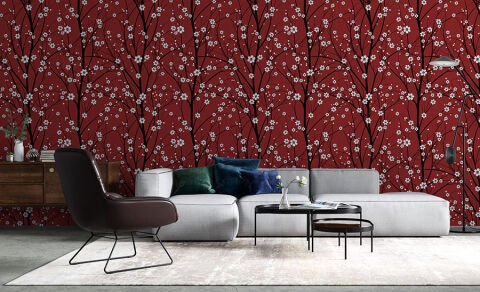 Kiraz Ağacı Çiçekleri Modern Duvar Kağıdı