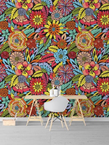 Klasik Karışık Renkli Çiçek Yatak Odası Duvar Kağıdı