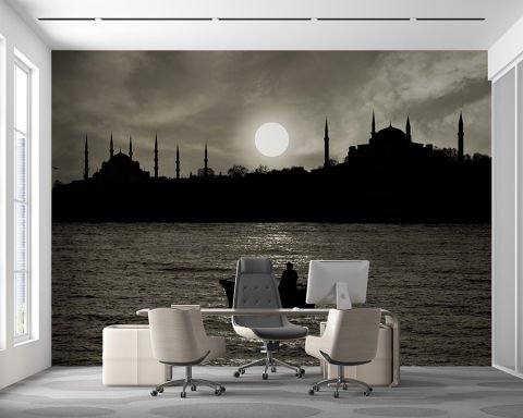 İstanbul Silüeti Salon Ofis Cafe Duvar Kağıdı