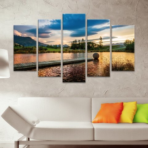 Göl Manzaralı 5 Parça Kanvas Tablo 60x100 Cm.