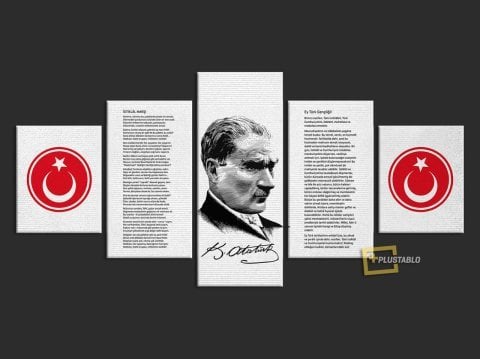 Atatürk Panosu 5 Parça Kanvas Tablo 75x150 Cm.