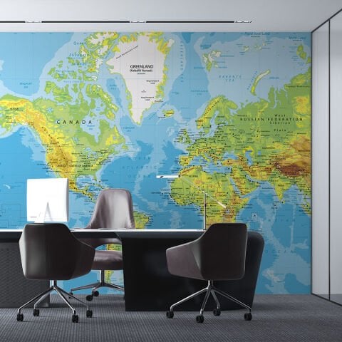 Amerika Merkezli Güncel Dünya Haritası Okul Ofis İşyeri Kağıdı