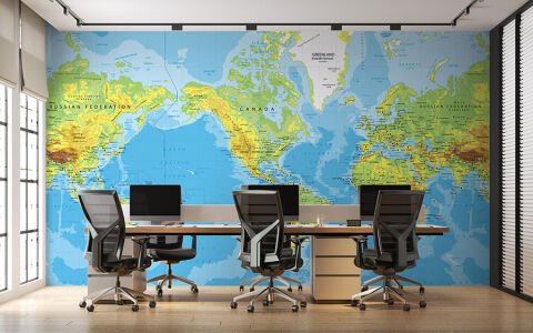 Amerika Merkezli Güncel Dünya Haritası Okul Ofis İşyeri Kağıdı