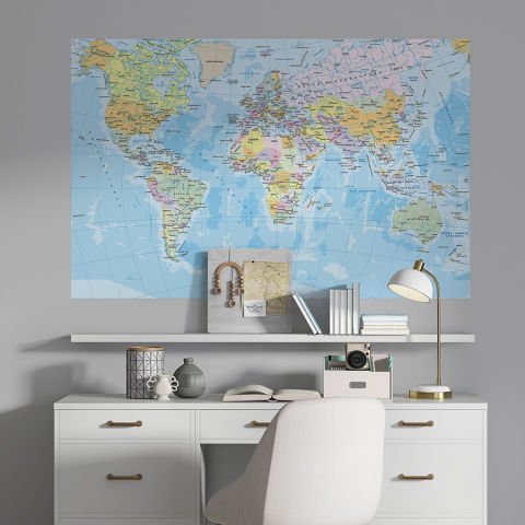 Türkçe Dünya Haritası Kendinden Yapışkanlı Duvar Stickeri